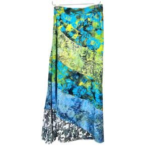 Vintage 90s Santiki Boho Tie Dye Batik Skirt Sz S Patchwork Flowy Hippie Blue